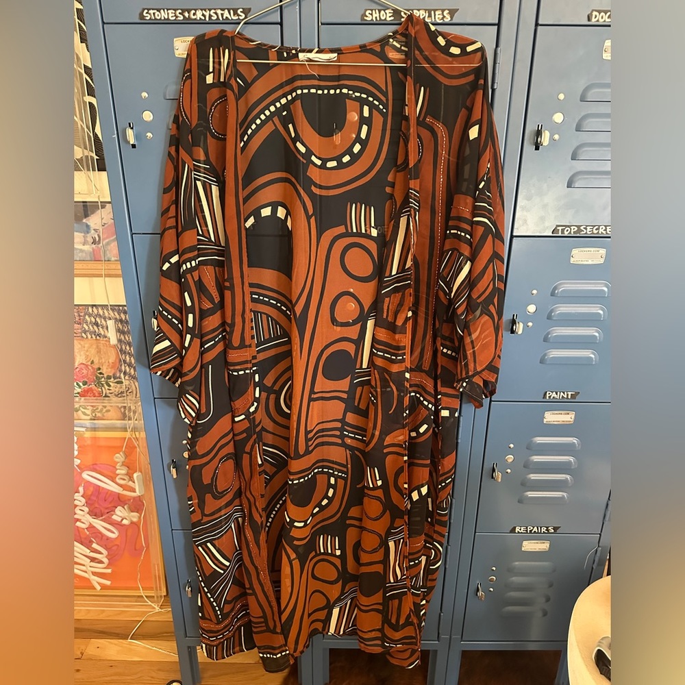SOLD Geometric Sheer Brown Swim Coverup Sparkle Duster SOLD